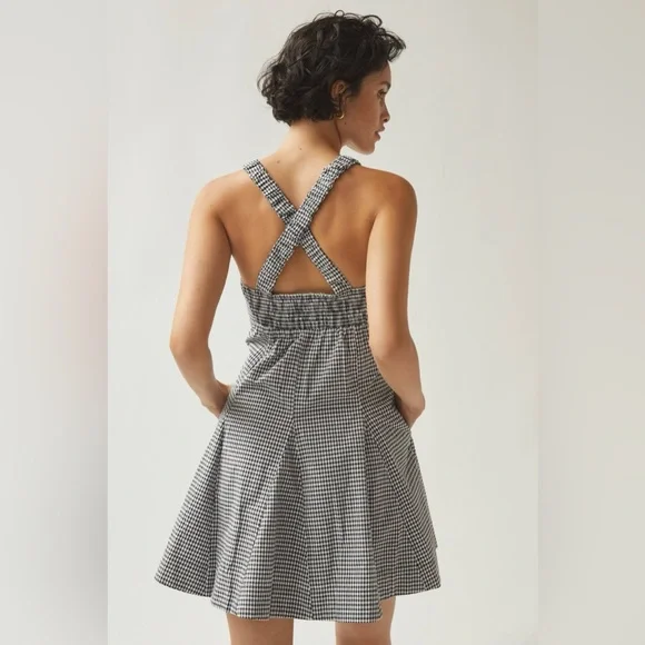 Anthropologie Black and White Gingham Mini Dress - Picture 2 of 7